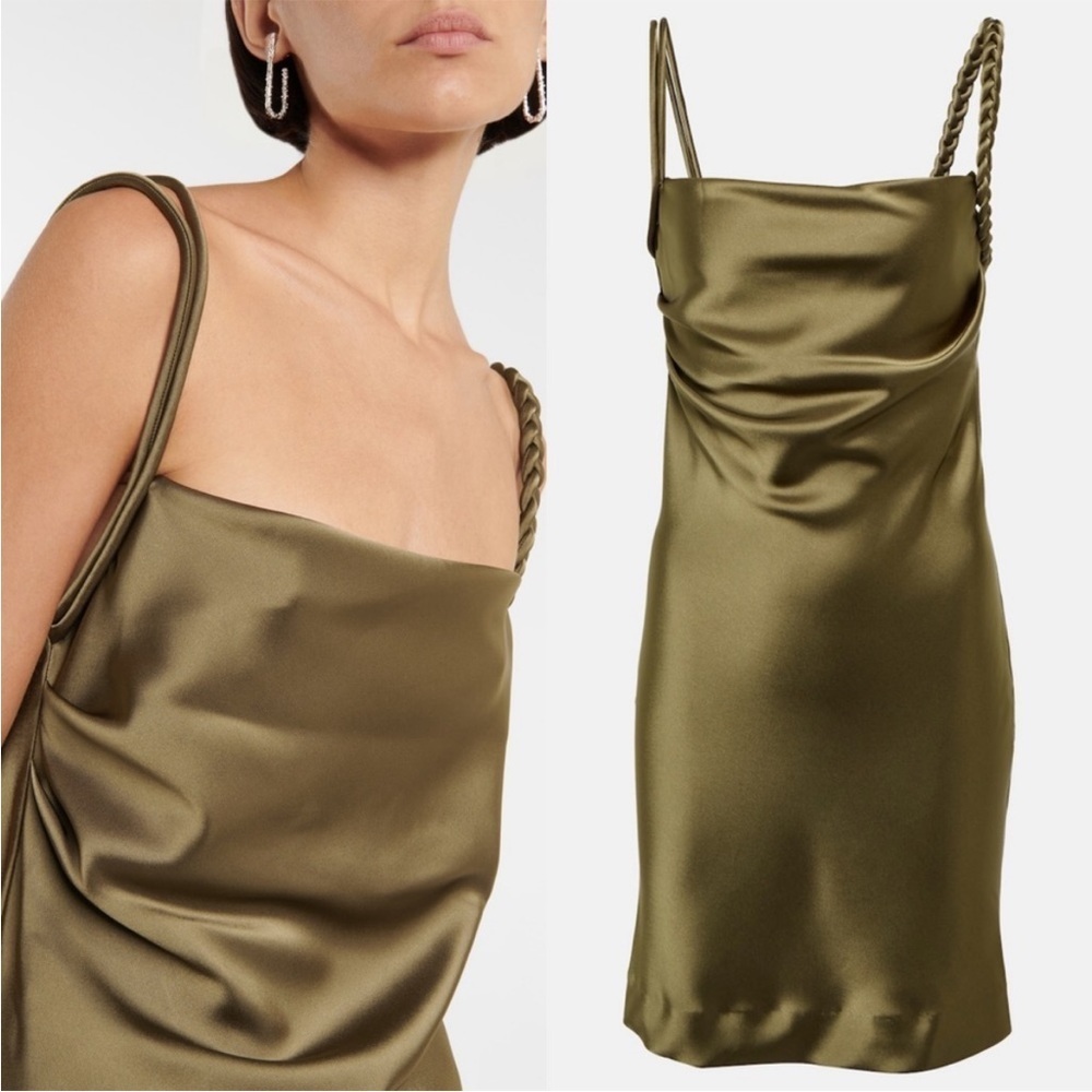 House of Harlow Olive Green braided-strap satin mini dress  - NWT
